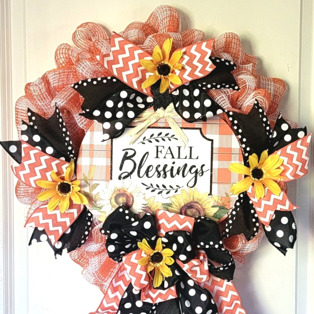 Fall Blessings Wreath Thanksgiving  Farmhouse Country